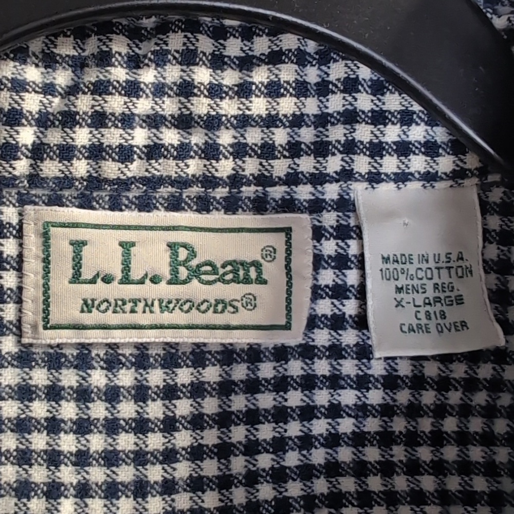 Vintage 90s L.L. Bean Northwoods Made in USA Gingham Shirt - XL in Blue/White - Picture 3 of 9